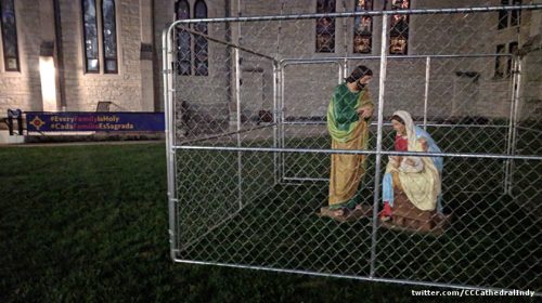 Joseph Mary Jesus in a cage