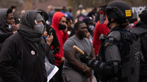 Riot with police officers