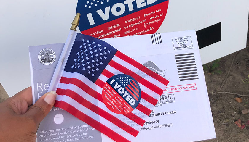 Mail in ballot with U.S. flag
