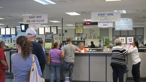 Inside DMV, people standing in line