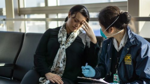 Sick person talking to CDC employee