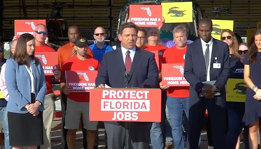 Ron DeSantis giving speech on saving Florida jobs