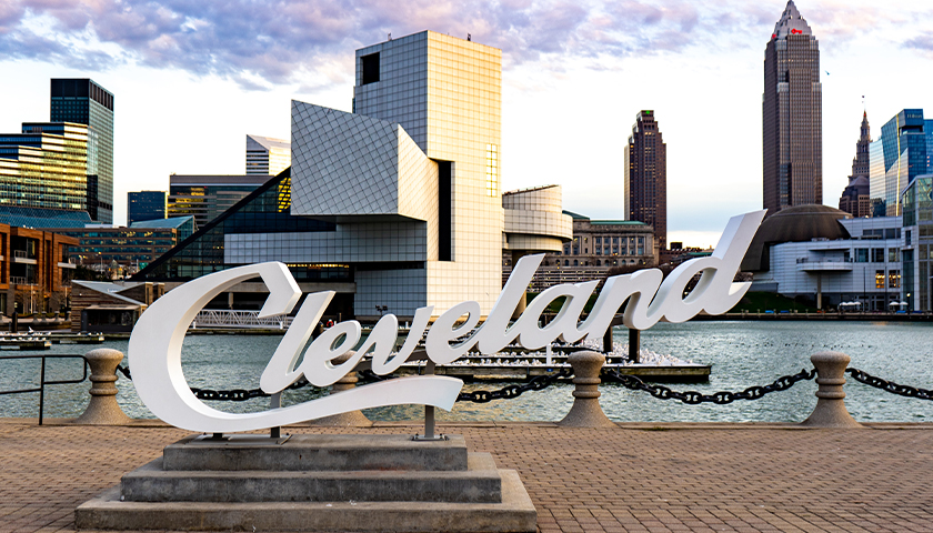 Cleveland sign in downtown Cleveland, Ohio