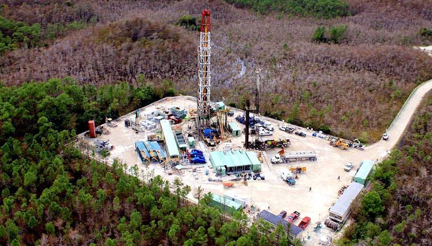 Aerial view of an oil drilling site