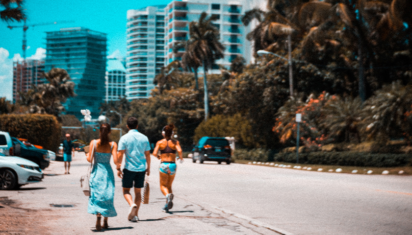 People on sidewalk of Miami, Florida