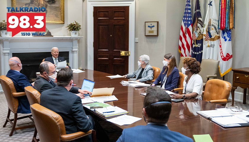 President Joe Biden meets with staff to prepare for his upcoming trip to Ohio to promote the Bipartisan Infrastructure Law, Wednesday, February 16, 2022, in the Roosevelt Room of the White House. (Official White House Photo by Adam Schultz)