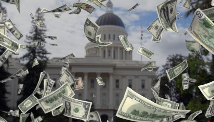California Capitol with blowing cash