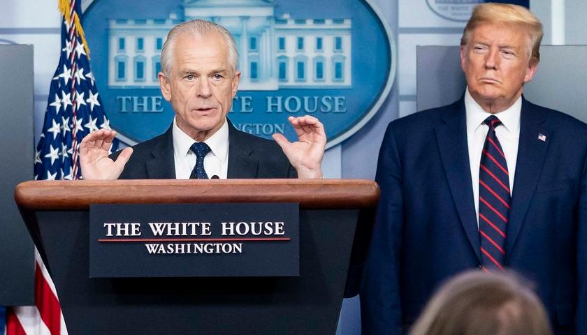 Peter Navarro at podium in White House press room
