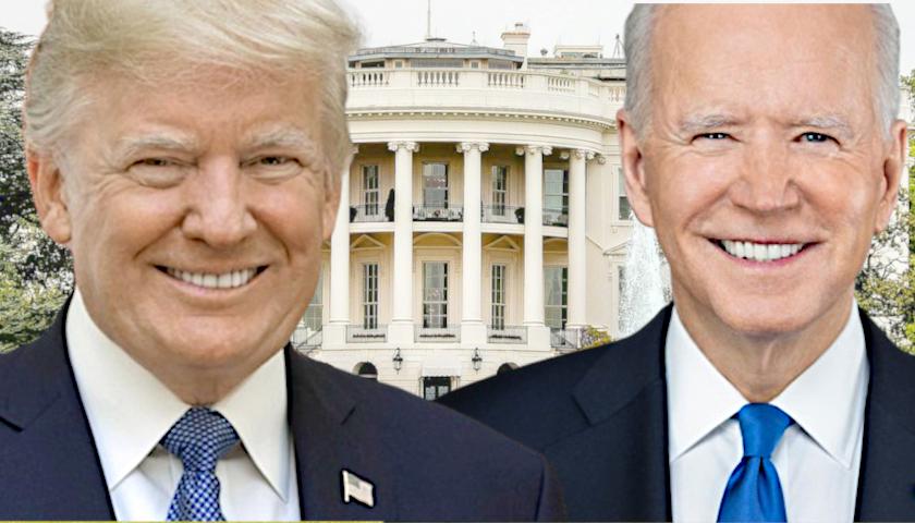 Donald Trump and Joe Biden in front of The White House (composite image)