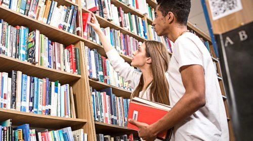 College students in the library