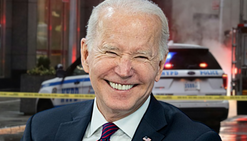 Joe Biden with police car in background (composite image)