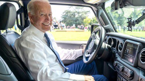 President Joe Biden driving a car