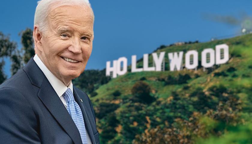 Joe Biden in front of the Hollywood sign (composite image)