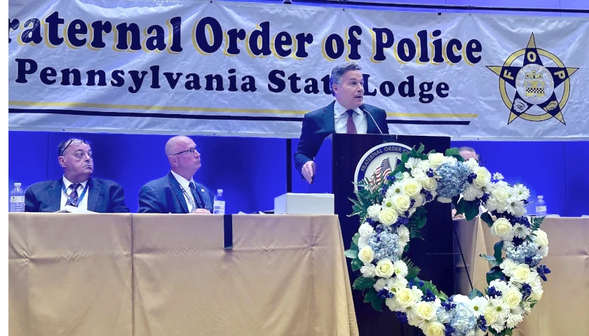 Dave McCormick speaking at Pennsylvania Fraternal Order of Police event