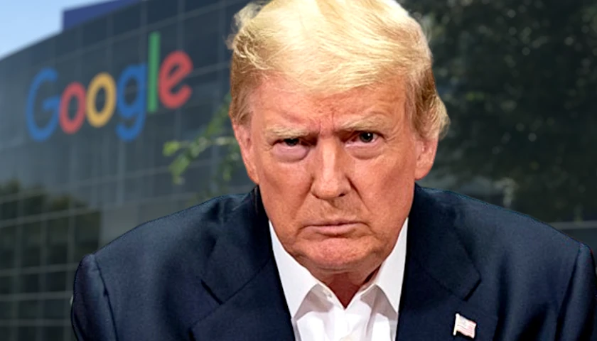 Donald Trump in front of Google headquarters (composite image)