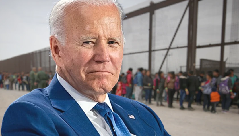 Joe Biden in front of southern border wall (composite image)