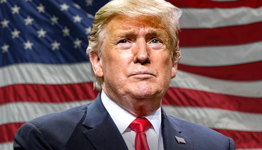 Donald Trump in front of the American Flag (composite image)