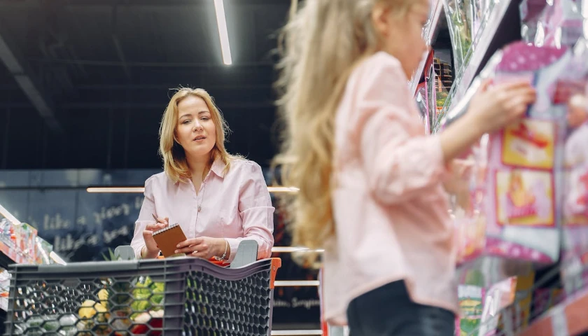 Family at grocery store