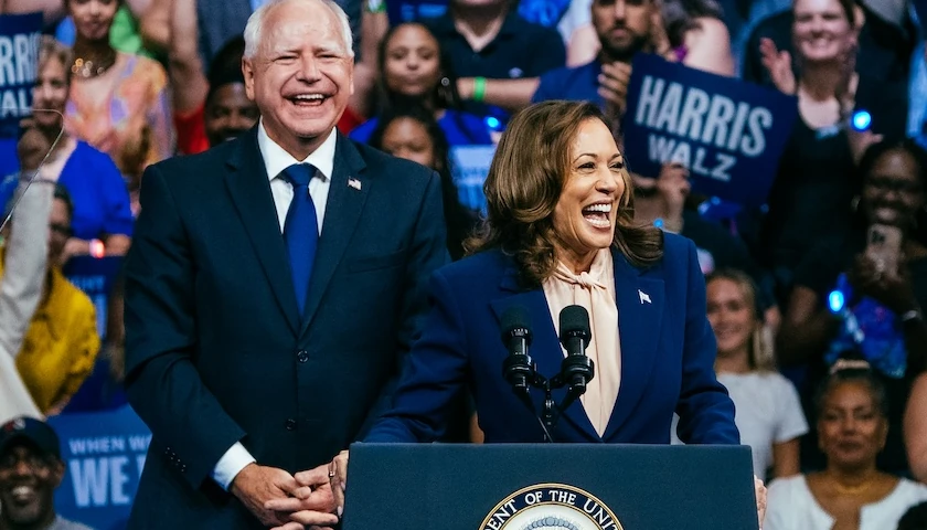 Kamala Harris and Tim Walz at a rally