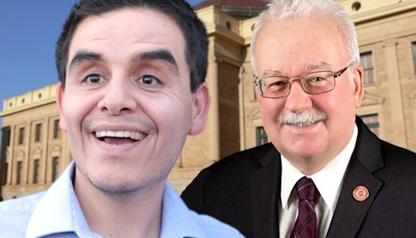 Sen. Juan Mendez and Sen. John Kavanagh in front of the Arizona State Capitol Building (composite image)