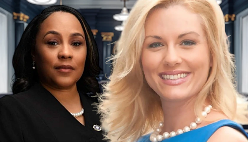 Ashleigh Merchant and Fani Willis in a courtroom (composite image)