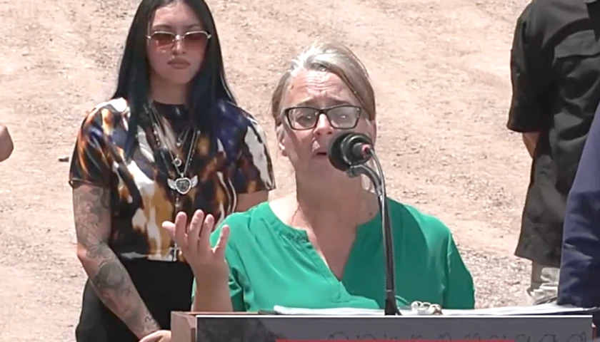 Patricia Moran speaking at a Trump press conference in Montezuma Pass, AZ