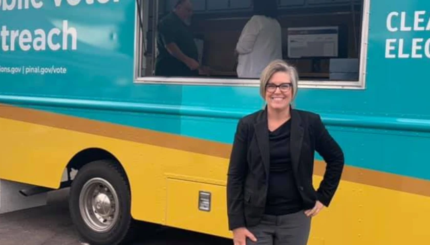 Katie Hobbs with 'Mobile Voter Outreach' van, 2019