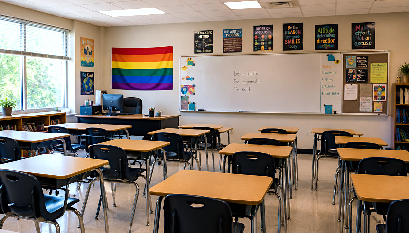 Classroom displays a Pride Flag