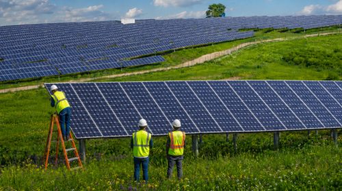 Solar Farm with repair crew