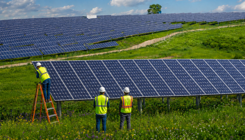 Solar Farm with repair crew