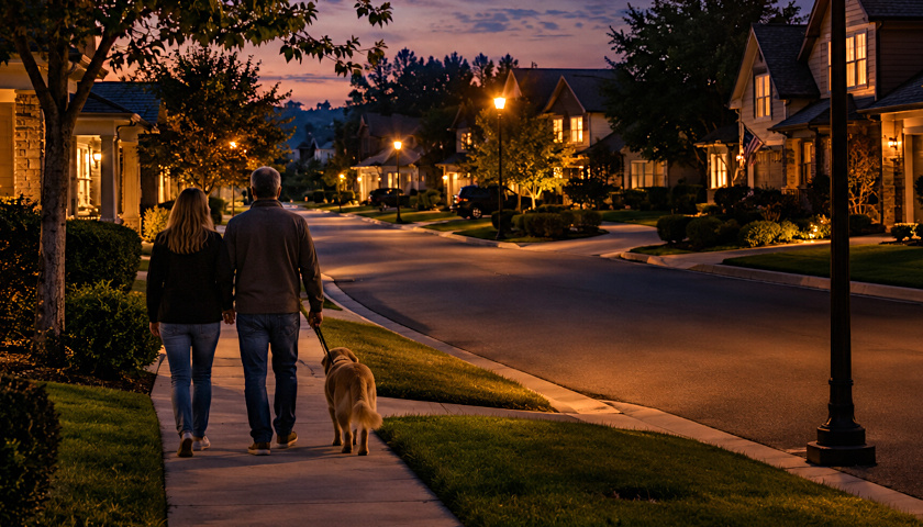 Neighborhood street at dusk